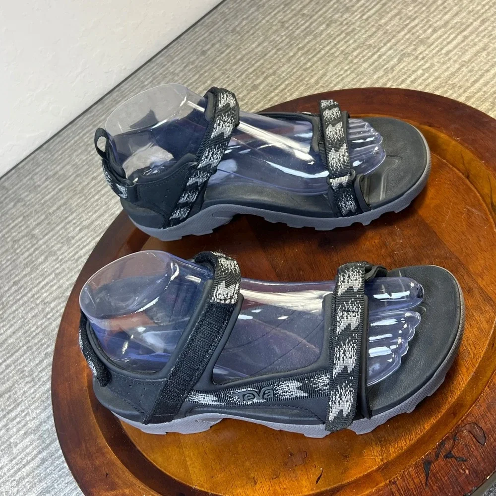 Teva Tanza Sport Sandals Black Rainfall Hiking Sling Back Shoes Trail 7Y Big Kid
